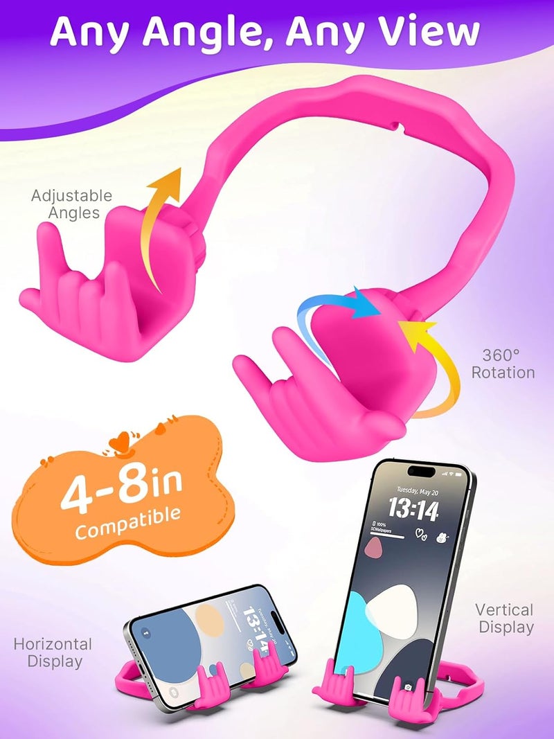 CALDEVER Stocking Stuffers for Teen Boys Girls Gifts Cell Phone Stand Upgrade Adjustable Rock on Lazy Phone Stand for Desk Cool Funny Gadget Gifts for Christmas Adult Men Women Wife 1Pack Hot Pink - Image 2